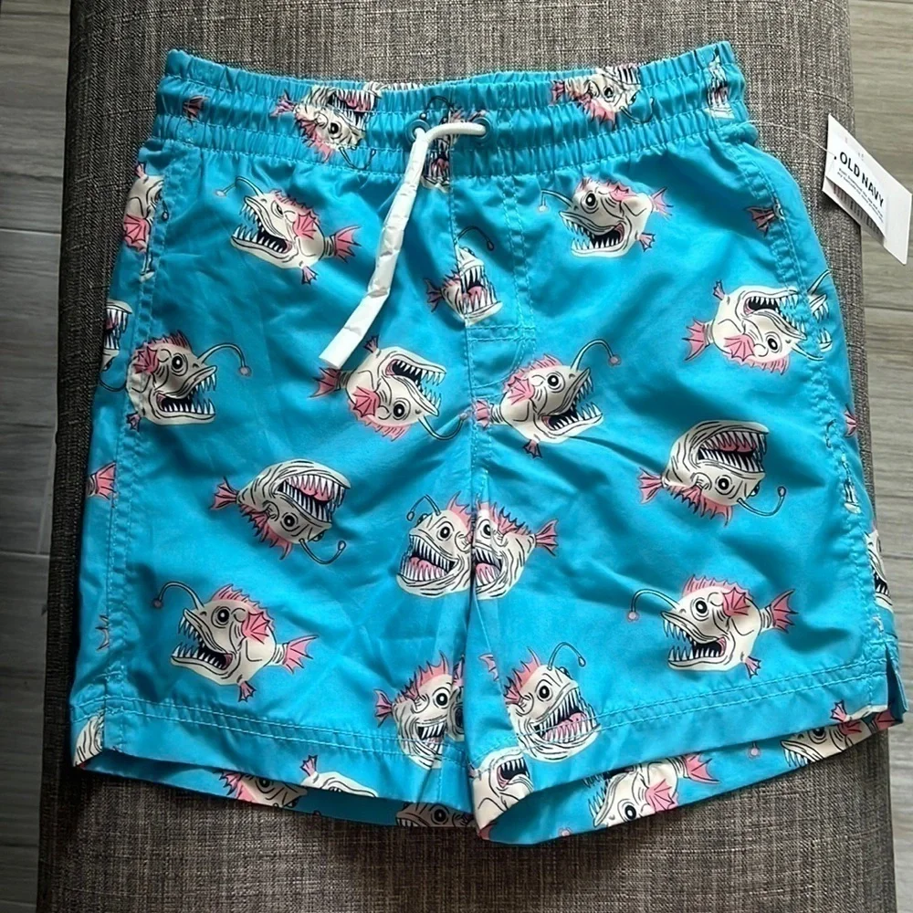 Old Navy Printed Swim Trunks for Boys size 8 medium blue pink fish